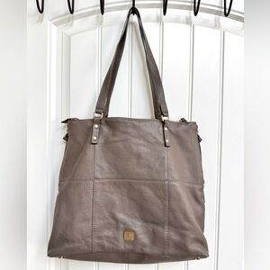 Kooba Everette Taupe Soft Leather Tote Handbag w Front Pocket. 16” by 13” by 3”